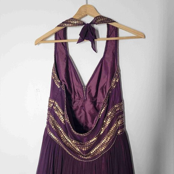 ADRIANNA PAPELL EVENING ESSENTIALS Maroon Embellished Halter Dress Petite 12 - Picture 6 of 8